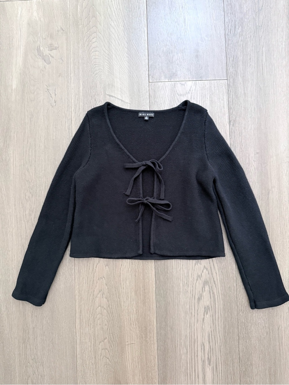 Miou Muse Black Cotton Front Tie Cardigan Medium